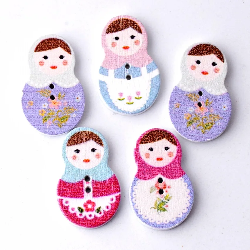 

Retail For Diy 10Pcs Random Mixed Lovely Russian Doll 2 Holes Wood Painting Sewing Buttons Scrapbooking 19x29mm F0146