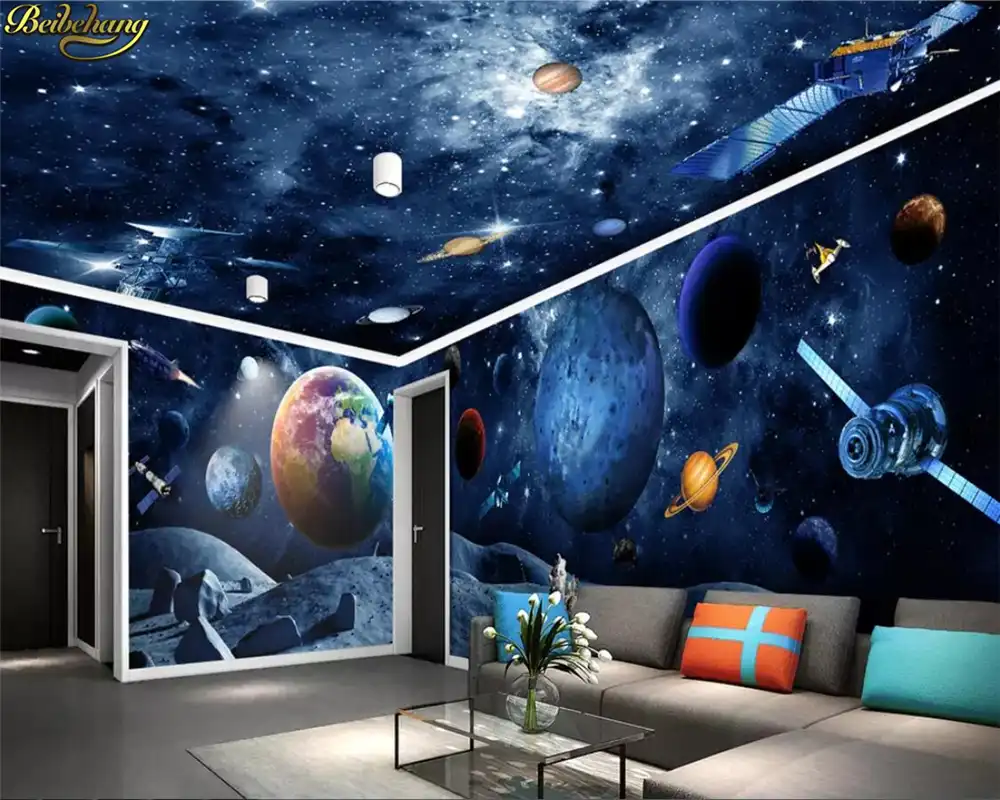 Beibehang カスタム壁紙宇宙 Galaxy 地球宇宙飛行士 3d テーマスペースフルハウス壁の論文の家の装飾 3d 壁紙 Aliexpress