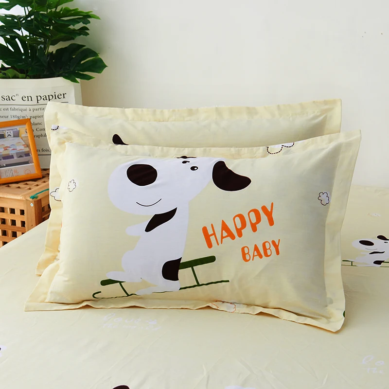 

100% Cotton Happy puppy Pillow Case 2Pcs Home One Pair Diagonal Printing Brief Style Pillow shams 48x74cm
