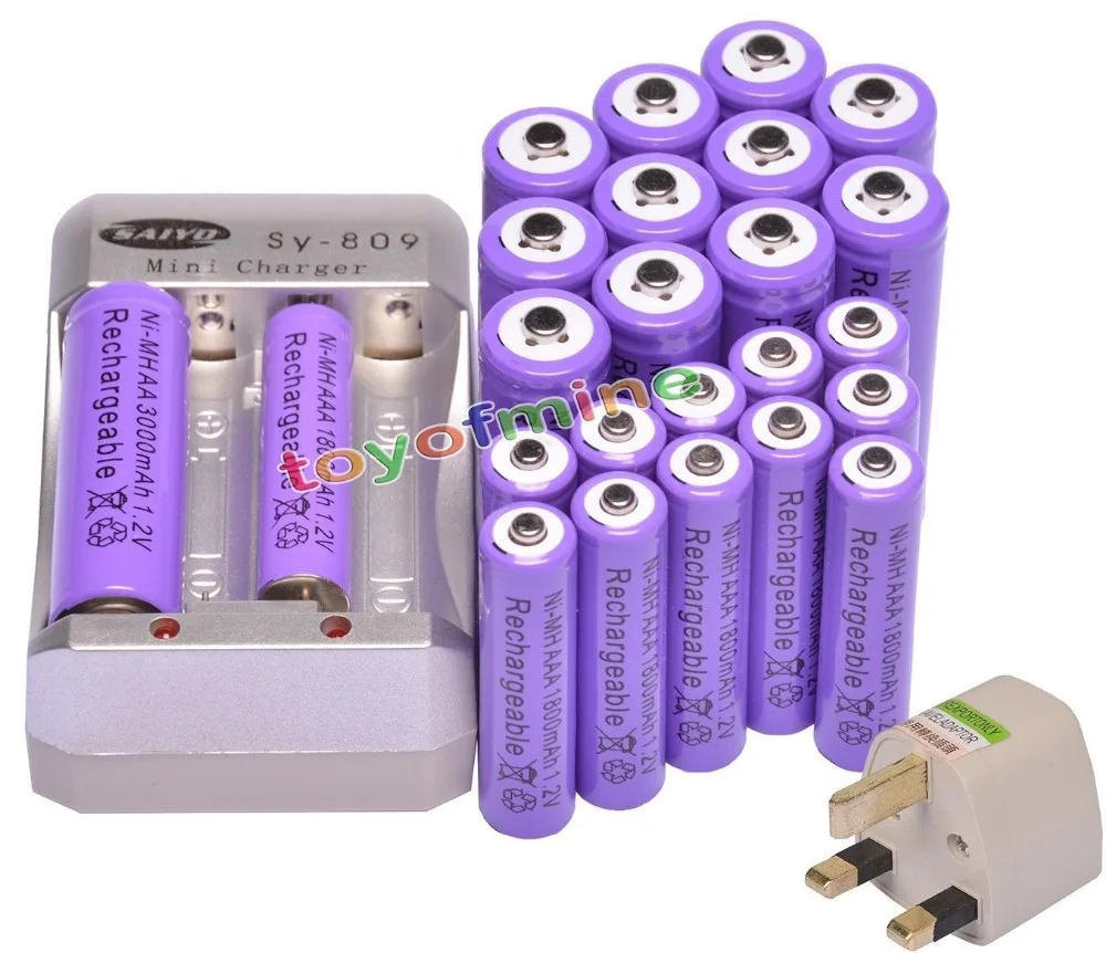 12x AA 3000 mAh+ 12x AAA 1800 mAh 1,2 V Ni-MH фиолетовый аккумулятор+ USB зарядное устройство