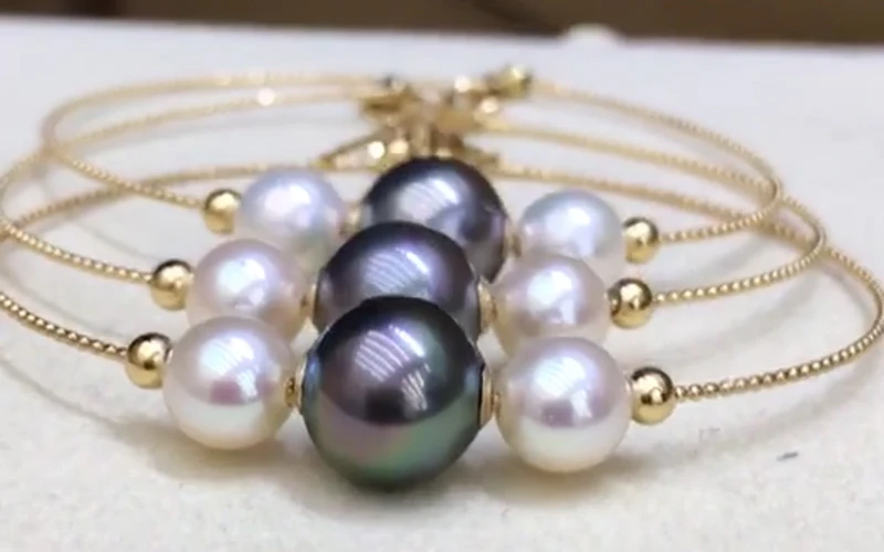 Sinya Natural tahitian pearls 18k gold bangles braclets for women girl Mum the pearls can moving bangles size can adjustable (15)
