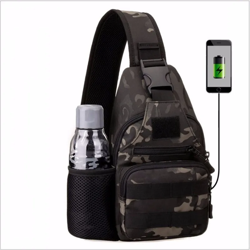 Usb зарядка тактическая нагрудная сумка Molle Военная нейлоновая Водонепроницаемая камуфляжная сумка через плечо держатель для бутылки воды открытый рюкзак
