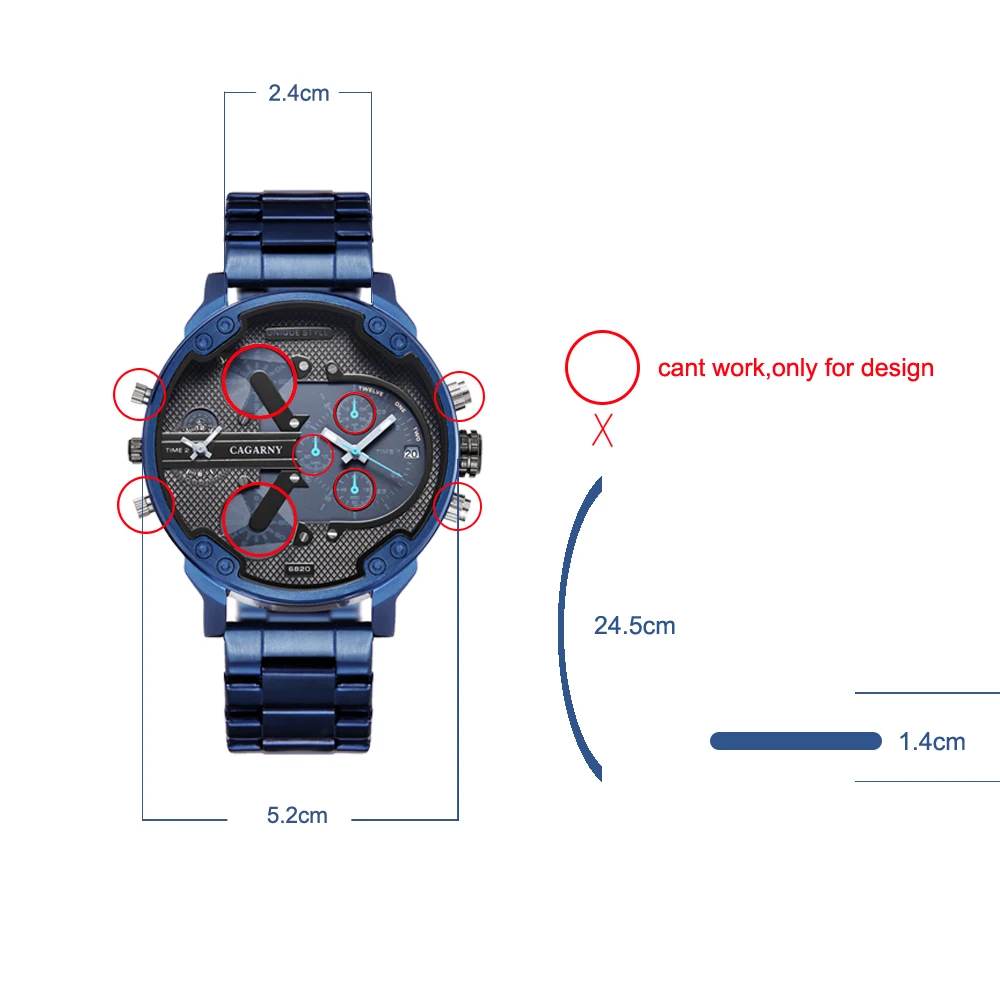 Cagarny 6820, классический дизайн, кварцевые часы для мужчин, модные мужские наручные часы, синий цвет, нержавеющая сталь, два раза, Relogio Masculino, xfcs