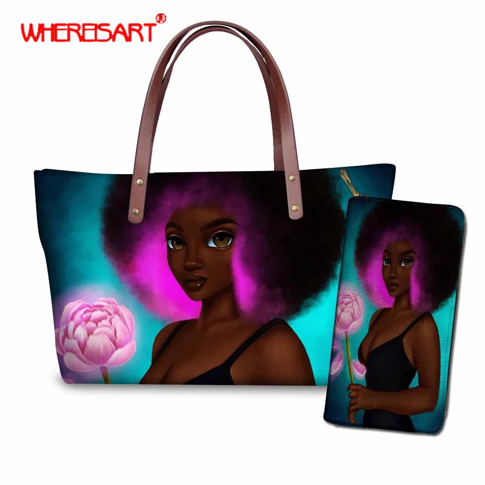 

WHEREISART African Bag, Women Bag 2019, Vintage Messenger Bags Shoulder Handbag for Women Top-Handle Composite Bag with Purse