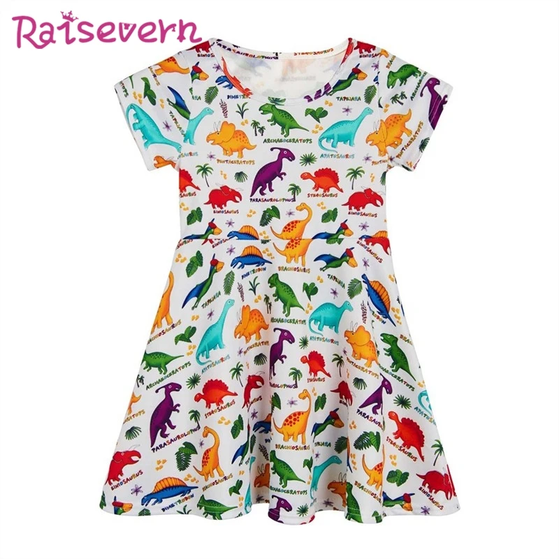 

Funny Dinosaur Printing Teens Girls Dress Coco Printed Princess Short Sleeve Party Flower Dress Cute Kids Casual Beach Dresses