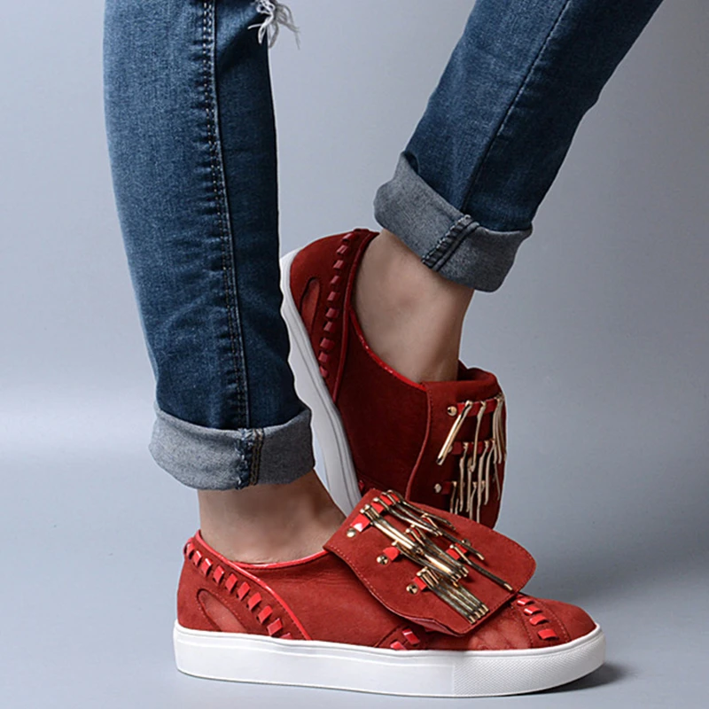 2017 New Fashion Rihanna Creepers Style Oxford Feminino Red Suede Flat