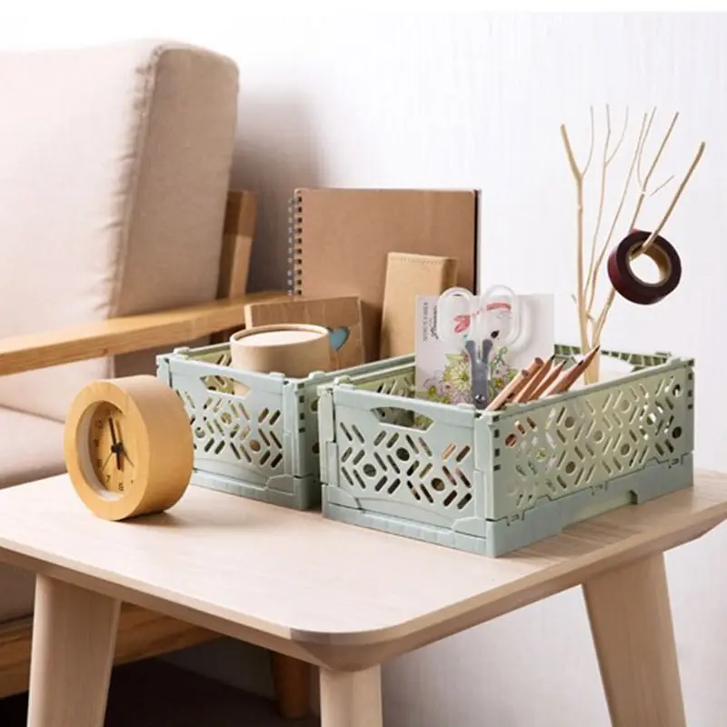 

Hoomall 1Pc Plastic Multi-functional Storage Box Nordic Stacked Desktop Storage Basket Debris Folding Storage Box Container