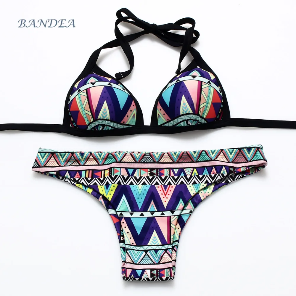2016 Summer Brand New Sexy Women Swimwear Printed Bikini Push Up Halter Beachwear Swimsuit Padded