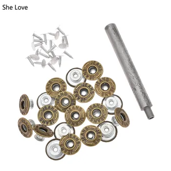

Chzimade 20Pcs/lot 17mm Tack Snap Button Stud Rivet Hollow Metal Jeans Buttons With Installation Tool For Diy Clothes Mak