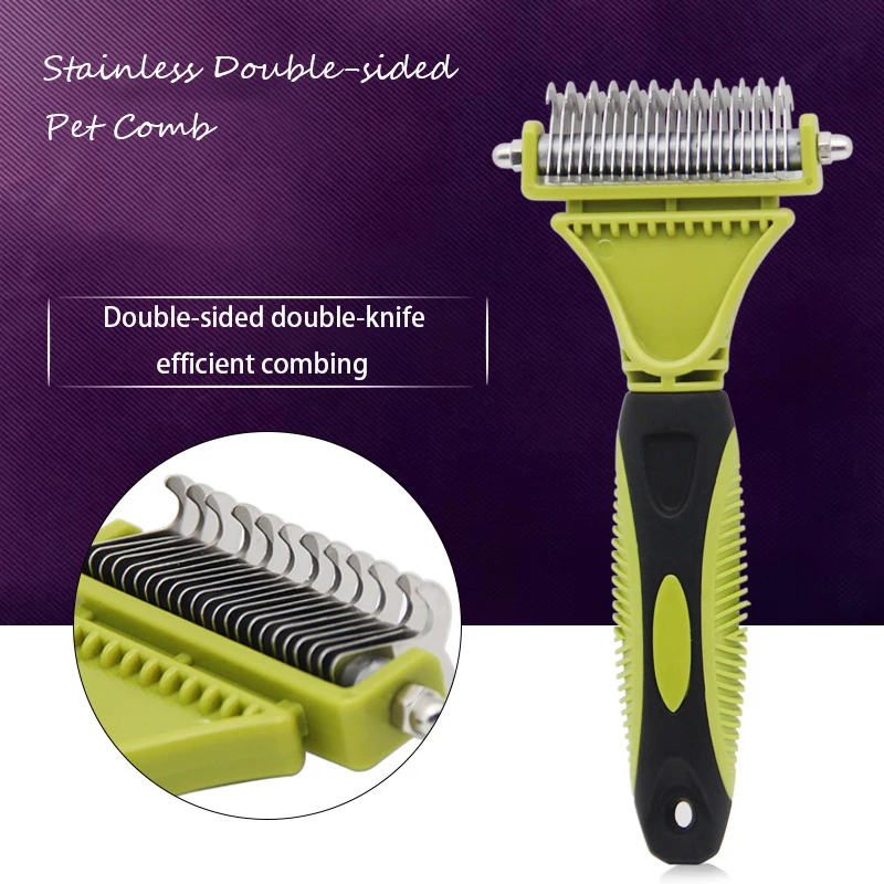 

New Stainless Double-sided Pet Comb Dog Cat Hair Removal Comb Open Knot Rake Knife Deshedding Brush Grooming Tool
