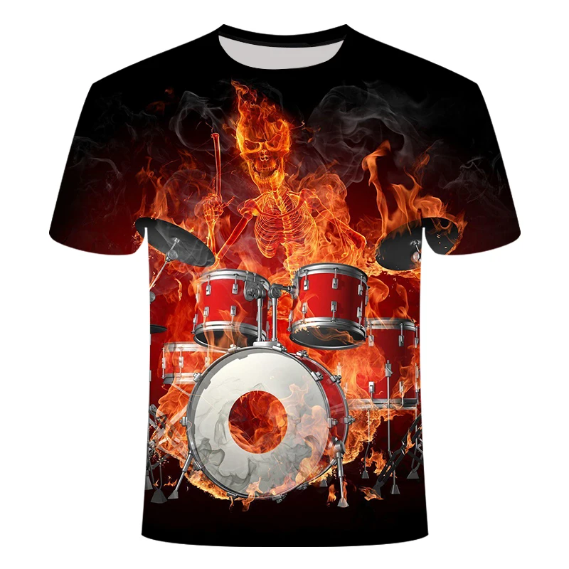 3d футболка пламя Футболка мужская футболка музыканты повседневные Черные футболки 3d гитара футболка металлические, с принтом аниме одежда короткий рукав