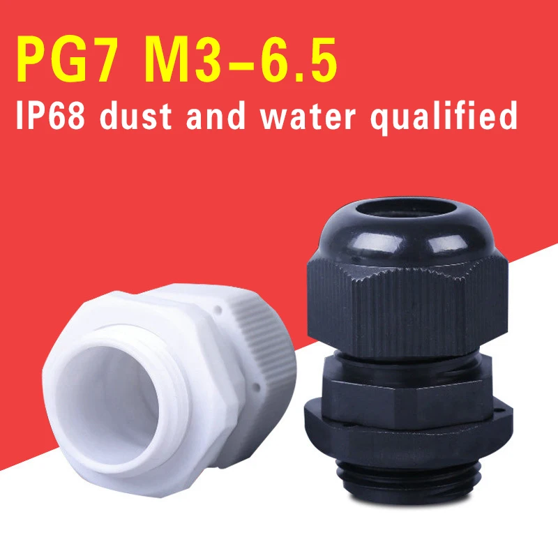 

100pcs Hot Sale IP68 Waterproof Nylon Plastic Cable Gland Connector PG7 for 3-6.5mm Cable Glands