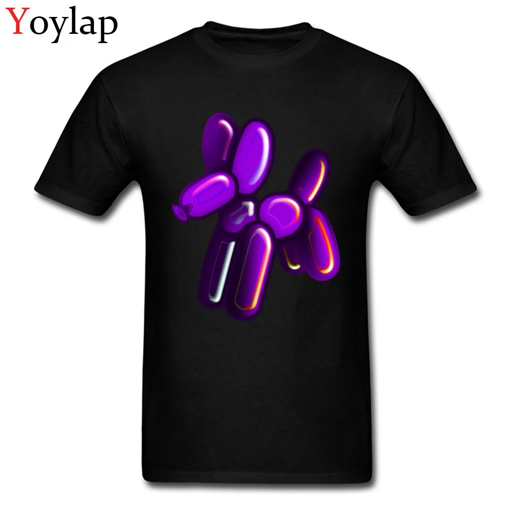 T-Shirt Casual Short Sleeve Newest O-Neck Cotton Fabric Tops Shirt Summer Summer Balloon Animal - Dog (purple) Clothing Shirt for Men black