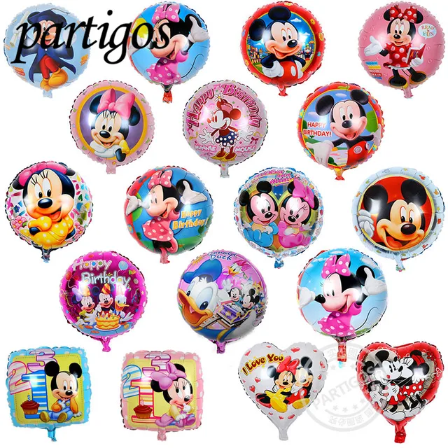10pcs 18inch round Mickey Minnie mouse Foil Balloons Baby shower Birthday Party Wedding Decoration Kids Classic Toys Supplies