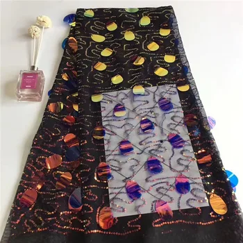 

Wondeful party dress mesh cloth French net lace fabric with shinning sequins for making dress PNZ861(5yards/lot)
