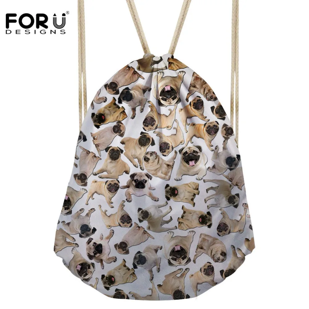 

FORUDESIGNS Pug Dog Printing Drawstring Bags Women Backpack Kids Boys Girls School Backpack Animal College Students Rucksack