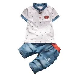 BibiCola мальчиков летние одежды новорожденных детская одежда наборы для мальчика с коротким рукавом рубашки + джинсы прохладный джинсовые