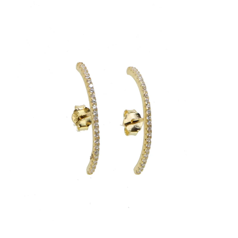 

curve bar cz bar lovely girl silver jewelry 100% 925 sterling silver fine jewelry elegant delicate cz long bar stud earring 925