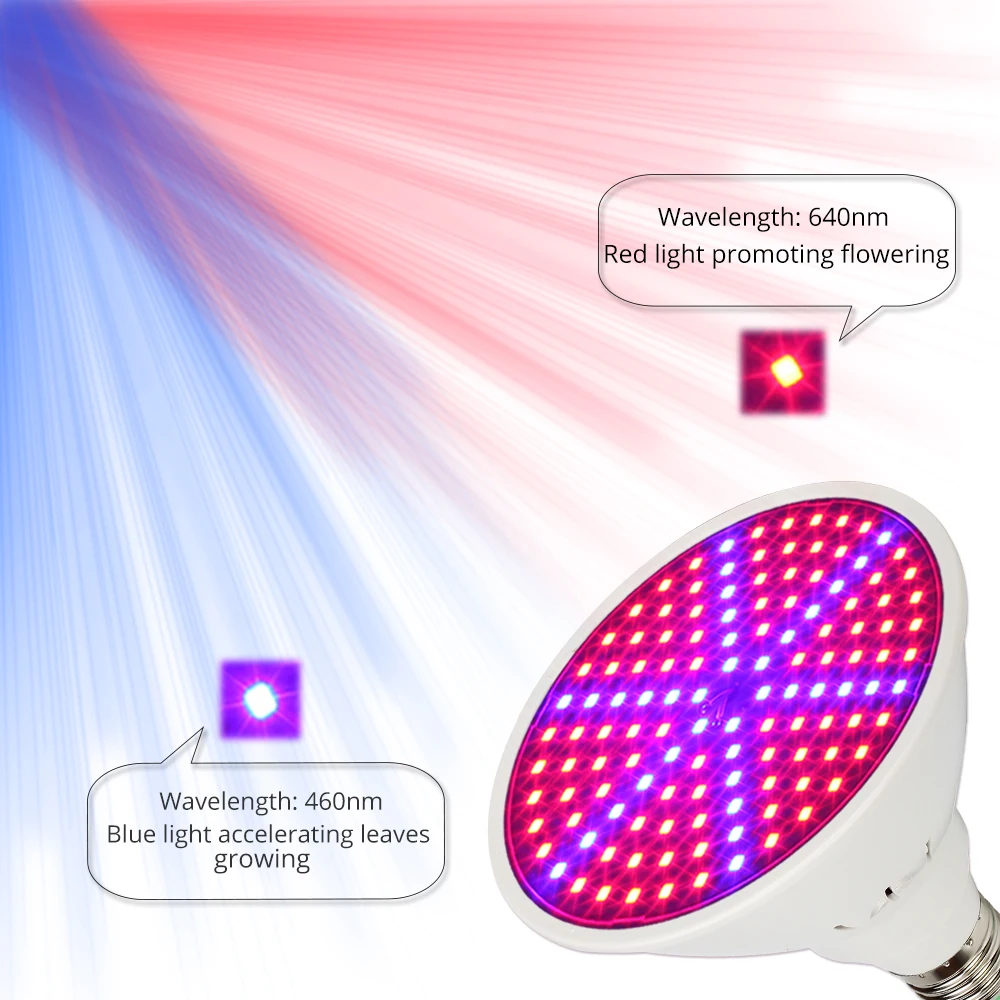 Полный спектр E27 60 126 200 светодиоды красные, синие светодиодные лампы для цветения и Выращивание растений методом Гидропоники для дома и улицы свет для выращивания