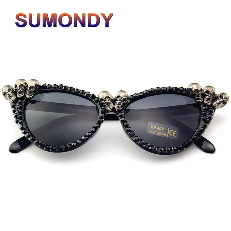 

SUMONDY Fashion Skull Frame Cat Eye Sunglasses Men Women Personality Cool Black Sun Glasses Halloween Party Ball UV400 CE SU38