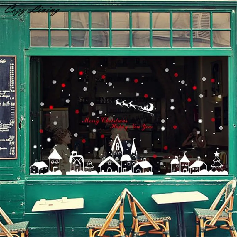 596 40 De Réductionstickers Murauxfenêtres 6090 Cm Noël Boutique Fenêtre Décoration Stickers Muraux Noël Flocons De Neige Ville Dessin Animé