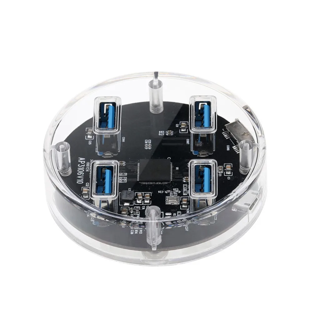 

SOONHUA Transparent PC High Speed 4 Ports USB 3.0 Transparent Hub USB Port USB Splitter With Blue Indicator Light For Laptop PC