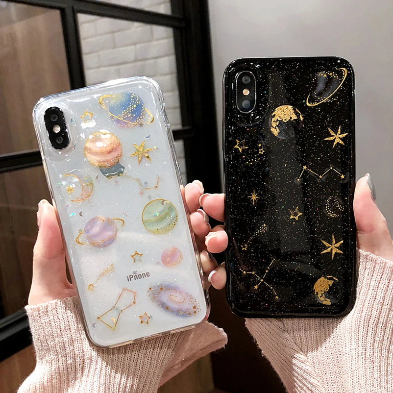 

Luxury Glitter Space Planet Phone Case For iPhone XS Max 6 6S 7 8 Plus Clear Soft Silicone Star For iPhone 5 5S X XR Back Coque