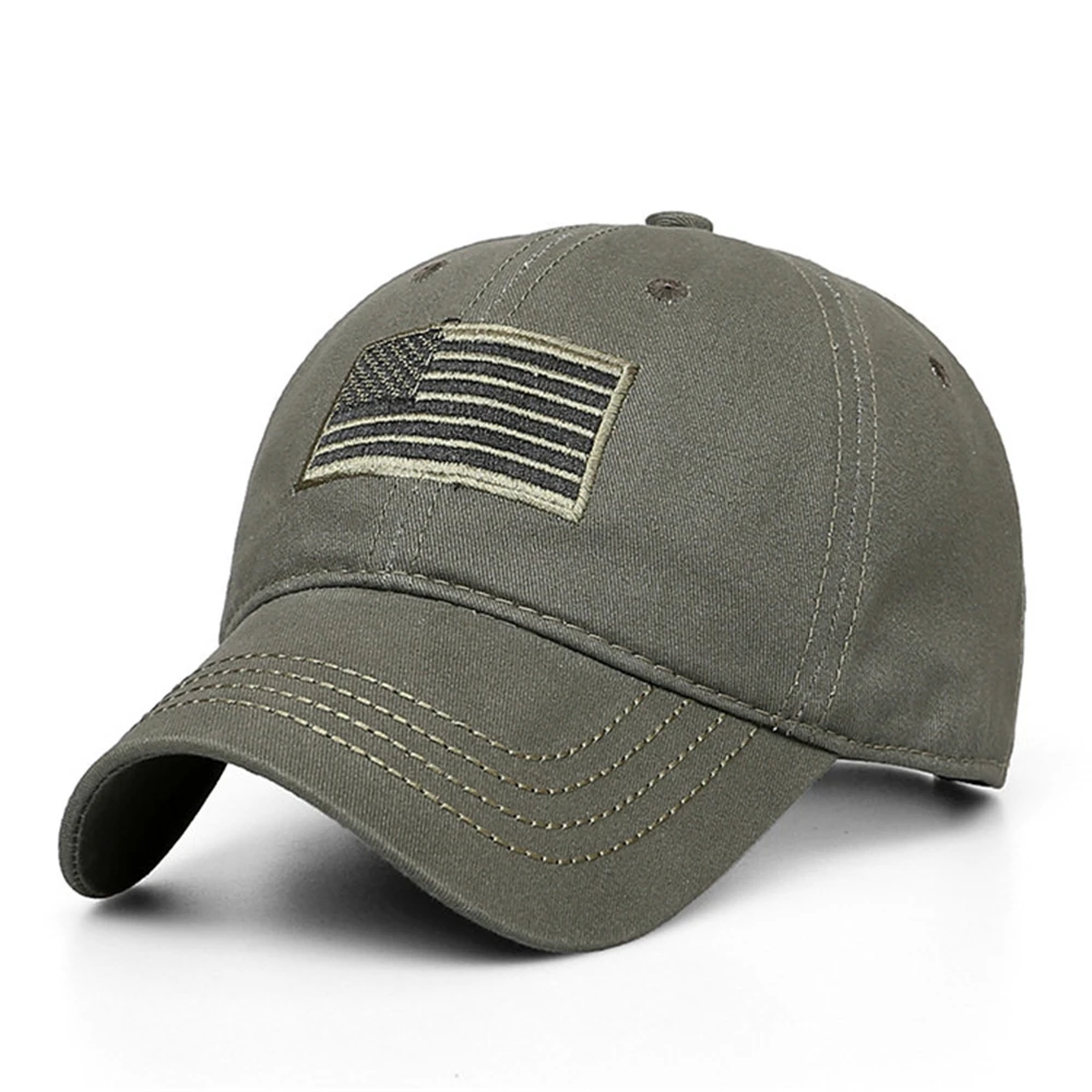 New Men American Sports Tonal Flag Patch Embroidery Curved Cap Military Tactical Operator Detachable Baseball Army Camo Hat - Цвет: Армейский зеленый