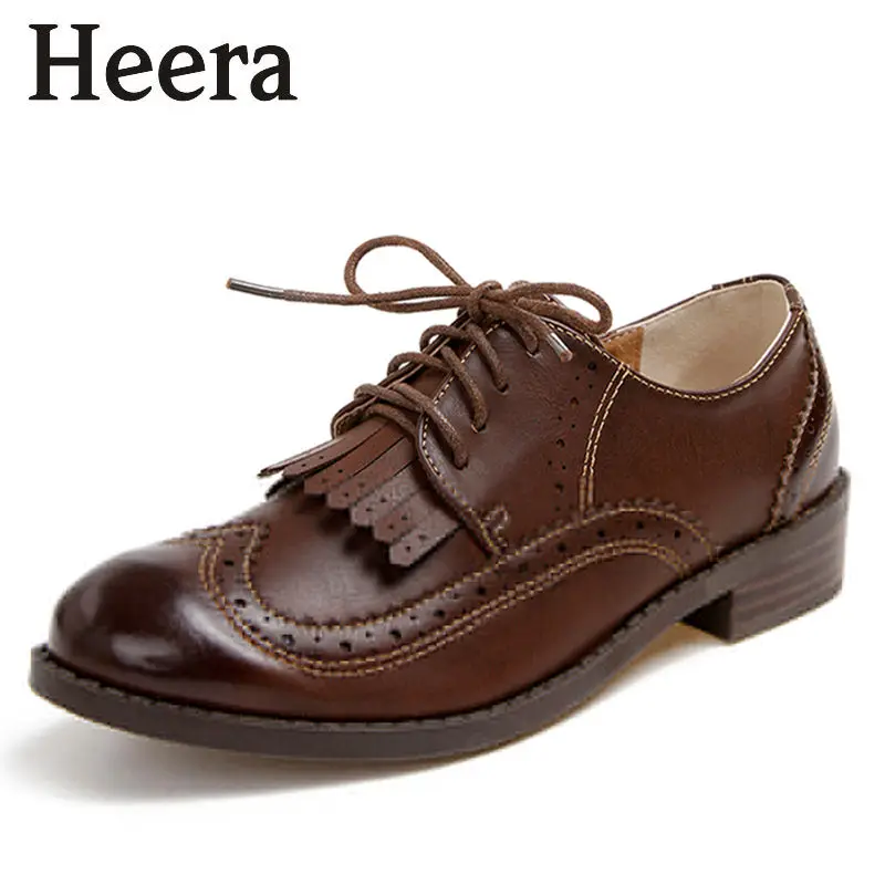 British Style Oxford Shoes for Women Vintage Women Soft Leather Brogues