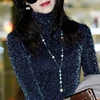 Winter Autumn Thick Warm Women Elegant Lace Blouses Shirts Lady Casual Long Sleeve Turtleneck Collar Lace Blusas Tops DF2013 ► Photo 1/6
