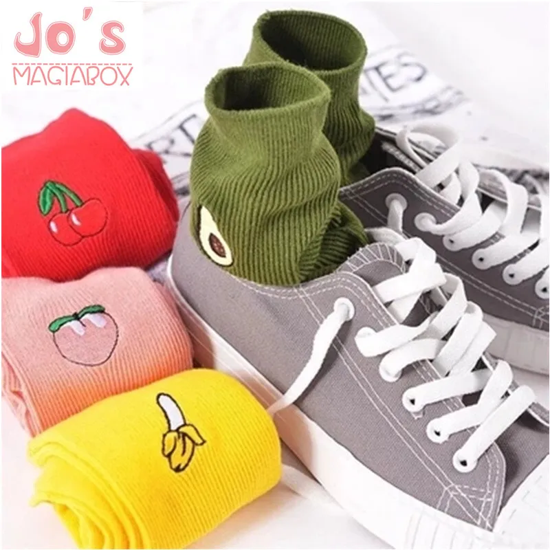 

Banana Peach Shea Fruit Embroidery Sock Women Girl Ladies Socks Long Cut Ankle Socks Cute Cotton Hosiery Harajuku Character