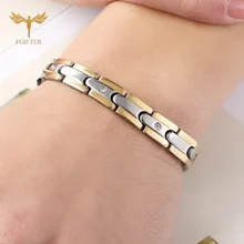 FGifter очаровательные 316L браслеты из нержавеющей стали с кристаллом Мужские Женские золотые серебряные ювелирные изделия магнитные браслеты