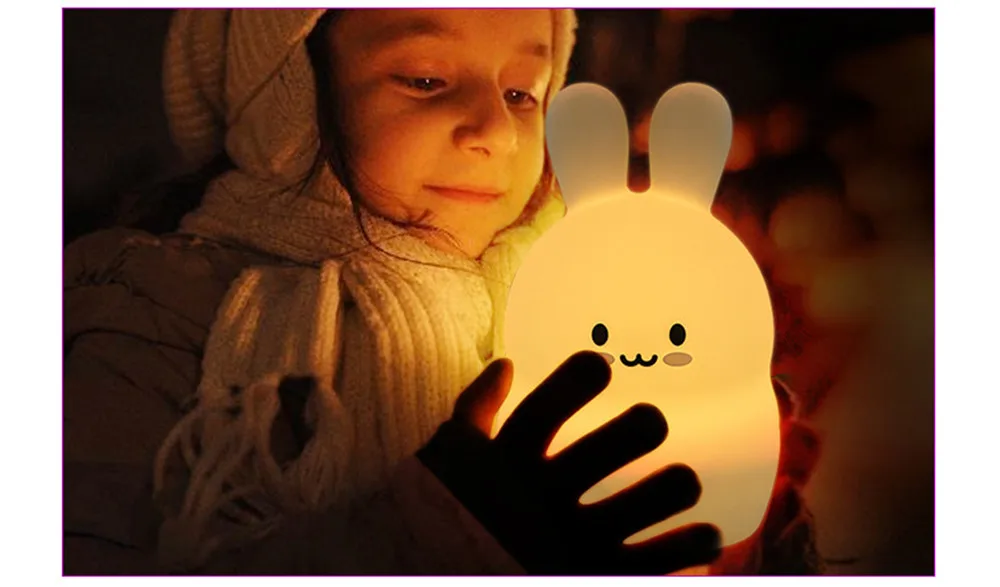 Cute Cartoon Rabbit LED Night Light Rechargeable Touch Sensor Remote Control Colorful Silicone Bedroom Table Lamp for Kids Baby (4)