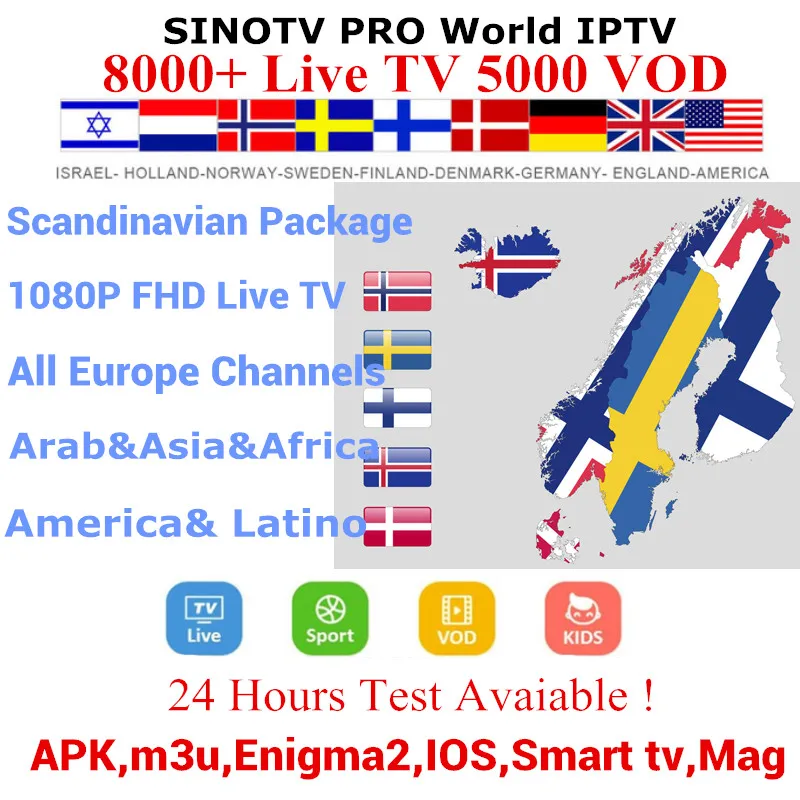 World IPTV подписка Европа SINO tv PRO бесплатный тестовый сервис Норвегия голландская Испания швейная ТВ коробка для android tv box smart IPTV приставка