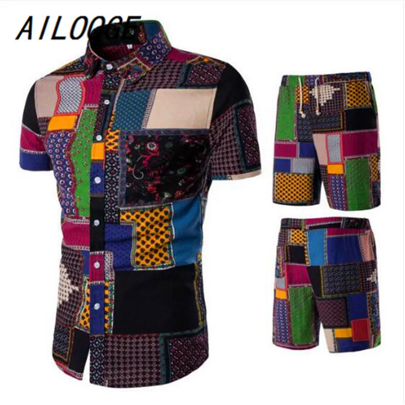 AILOOGE Sportsuits Для мужчин лен 2 шт. дышащая короткий набор Для Мужчин's Дизайн модные футболки + шорты спортивный костюм комплект тенденции стиль