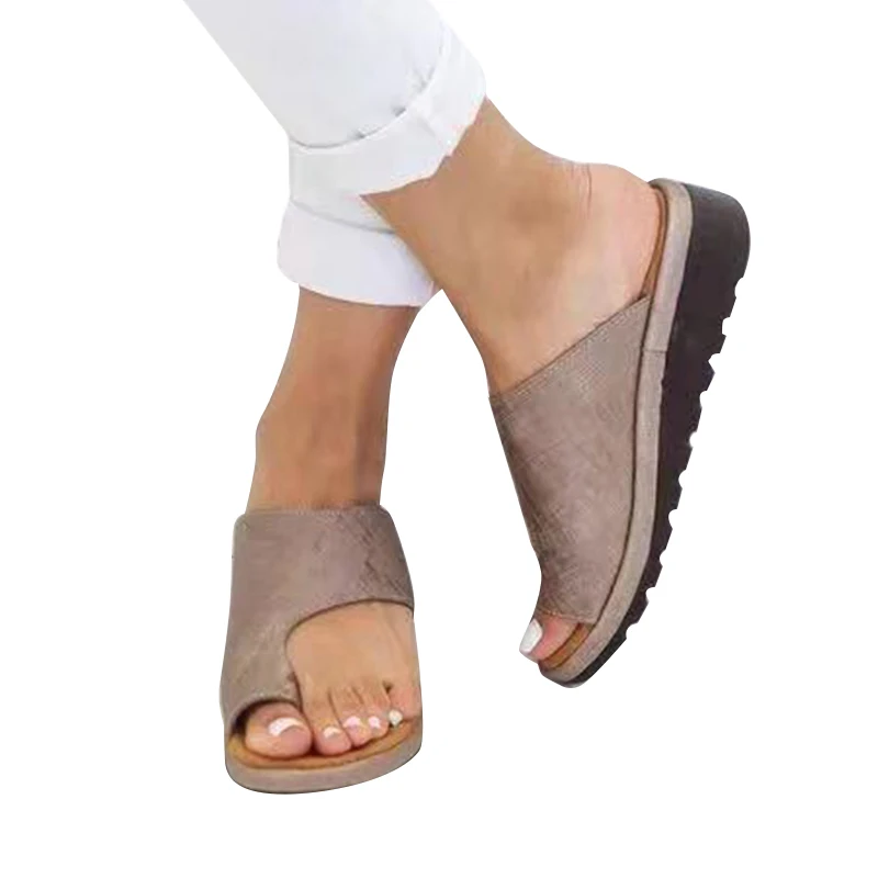 Популярная Летняя женская обувь из искусственной кожи Удобные повседневные мягкие сандалии на платформе 2-3 см с большим носком ортопедический Уход за ногами - Цвет: 36