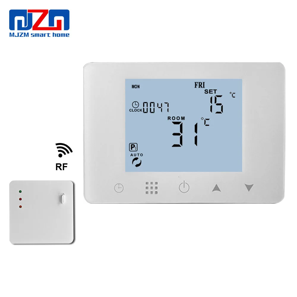 

MJZM 433MHZ Wireless Gas Boiler Thermostat RF Control 5A Wall-hung Boiler Heating Thermostat AAA Batteries Powered Thermostat