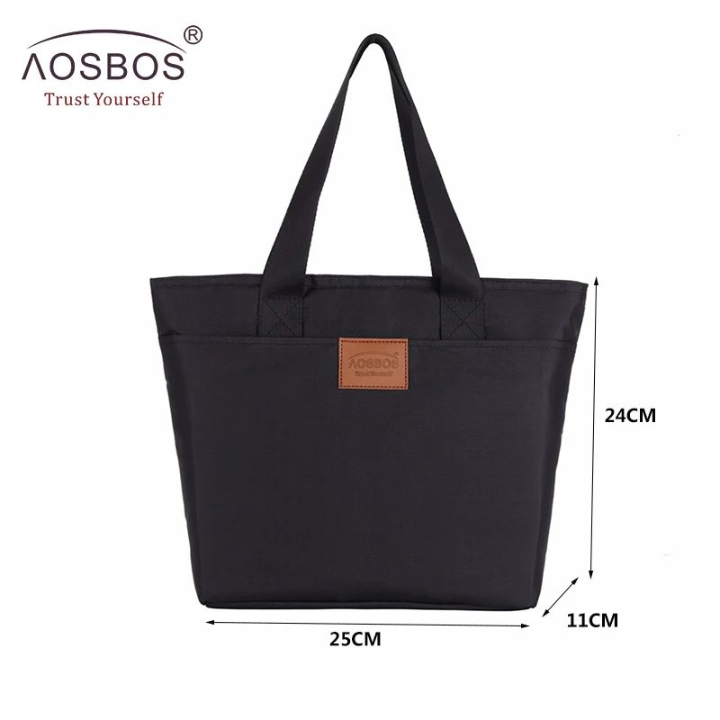 Aosbos, термосумки-тоут, сумки для обеда для женщин, детей, девочек, изолированные, большая емкость, сумка для еды, портативный кулер для пикника, Ланч-бокс - Цвет: Black