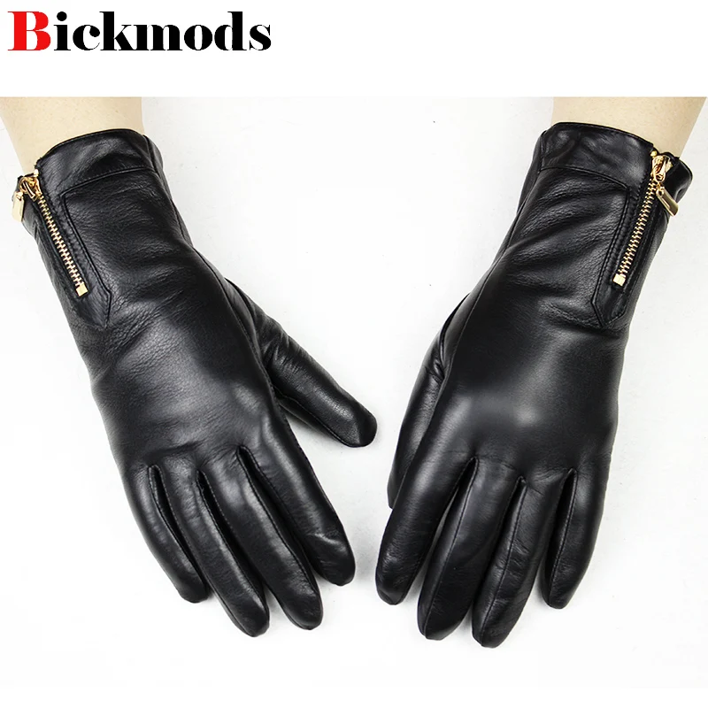 sheepskin gloves women's fashion zipper style 2018 new thick coral cashmere lining warm winter Imported leather gloves sheepskin gloves women's fashion zipper style 2018 new thick coral cashmere lining warm winter Imported leather gloves