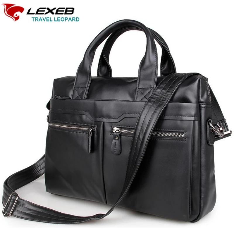 LEXEB Brand Full Grain Leather Men's Briefcase 15 Inches Laptop Bag