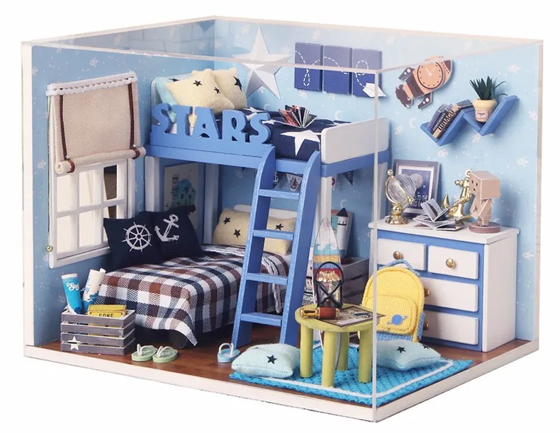 DIY Кукольный дом Миниатюрный с мебельным пылезащитным покрытием деревянный кукольный домик Miniaturas игрушки для детей Рождественский подарок H6