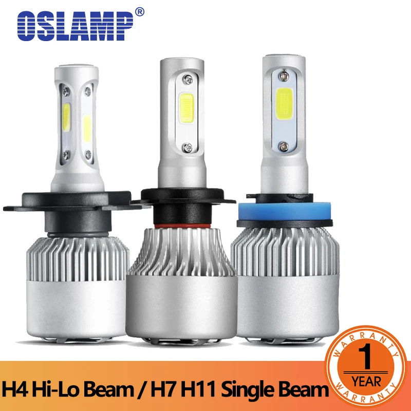 Oslamp S2 светодиодные лампы для Фар H4 72 Вт 8000лм Hi Lo Луч COB чипы H7/H11 Одиночный луч авто