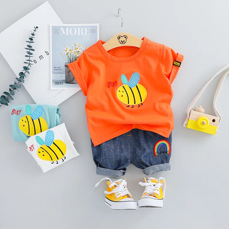 

2019Summer Baby Boy Clothes Korean Honey Printing Short Sleeved T-Shirt Tops +Shorts Outfits Kids Bebes Jogging Suits Sportswear