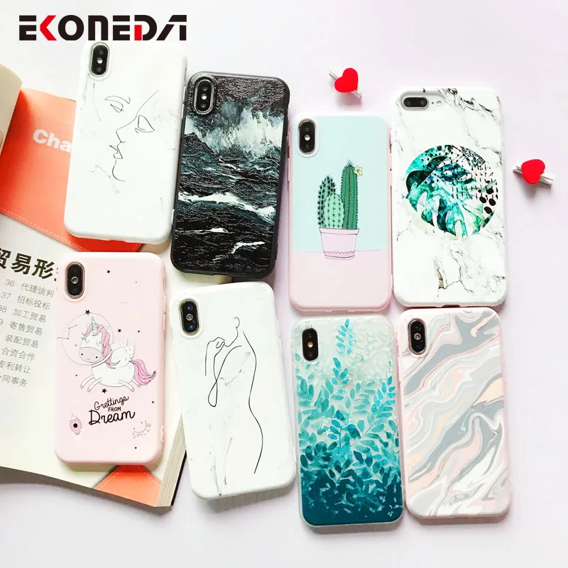 EKONEDA لينة TPU الهاتف حقيبة لهاتف أي فون 6 S حالة سيليكون الأسود بسيطة فرك الغطاء الخلفي ل فون 7 6 6 S 7 زائد XS ماكس X 8 حالة