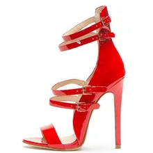 Red Patent Leather Strappy Sandals Cut-out Ankle Strap Buckle High Heel Shoes Peep Toe Cage Shoes Women Summer Dress Shoes facndinll fashion patent leather summer shoes woman 2018 new peep toe high heels grace square heel women office dress sandals