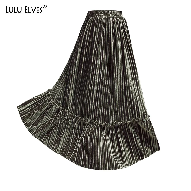 

Autumn Winter Velvet Skirts Women Pleated Skirt Spring Long Warm Elastic Waist Female Elegant Loose Casual Skirts For Women 01