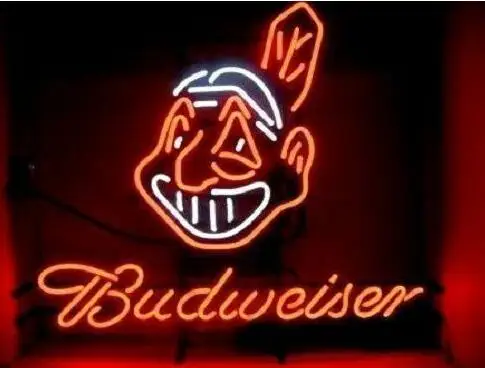 

Custom Made Budweiser Cleveland Indians Glass Neon Light Sign Beer Bar