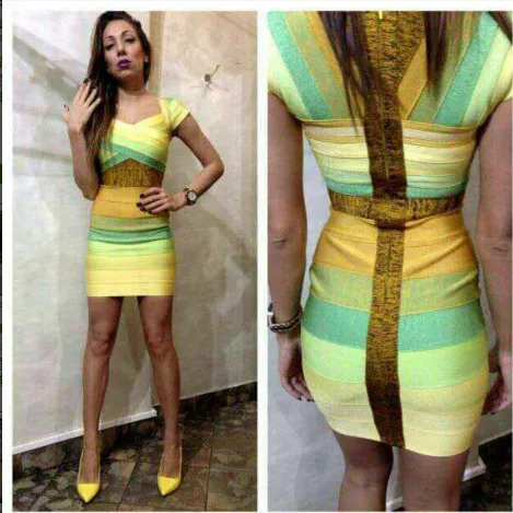 

New high quality gradient purple blue yellow green summer party night club sexy women hl bandage dress ombre