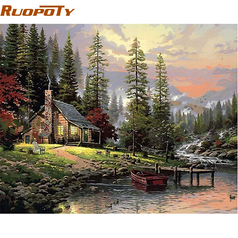

Frameless Field House Landscape DIY Painting By Numebrs Handpainted Oil Painting Wall Art Picture For Home Decoration 40x50cm