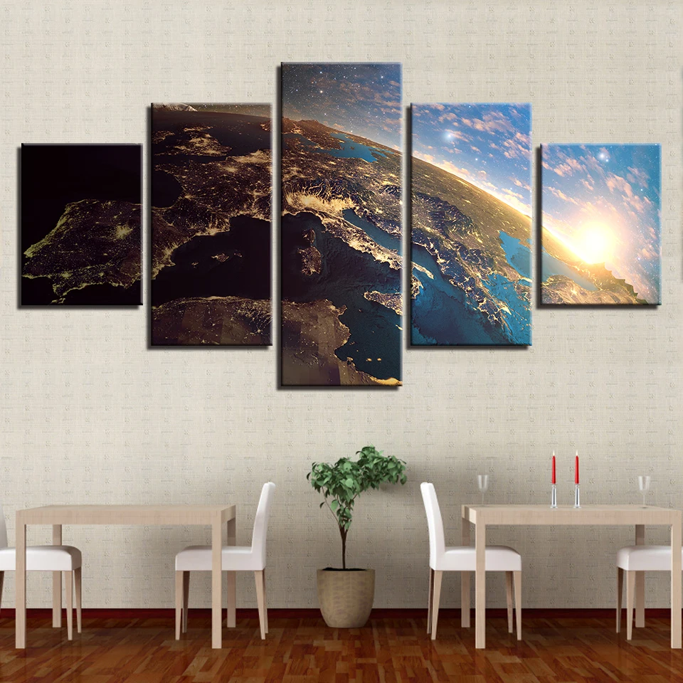 Canvas-Pictures-Wall-Art-5-Pieces-Earth-Planets-Sunshine-Beautiful-Scenery-Painting-Frame-Modular-HD-Printing